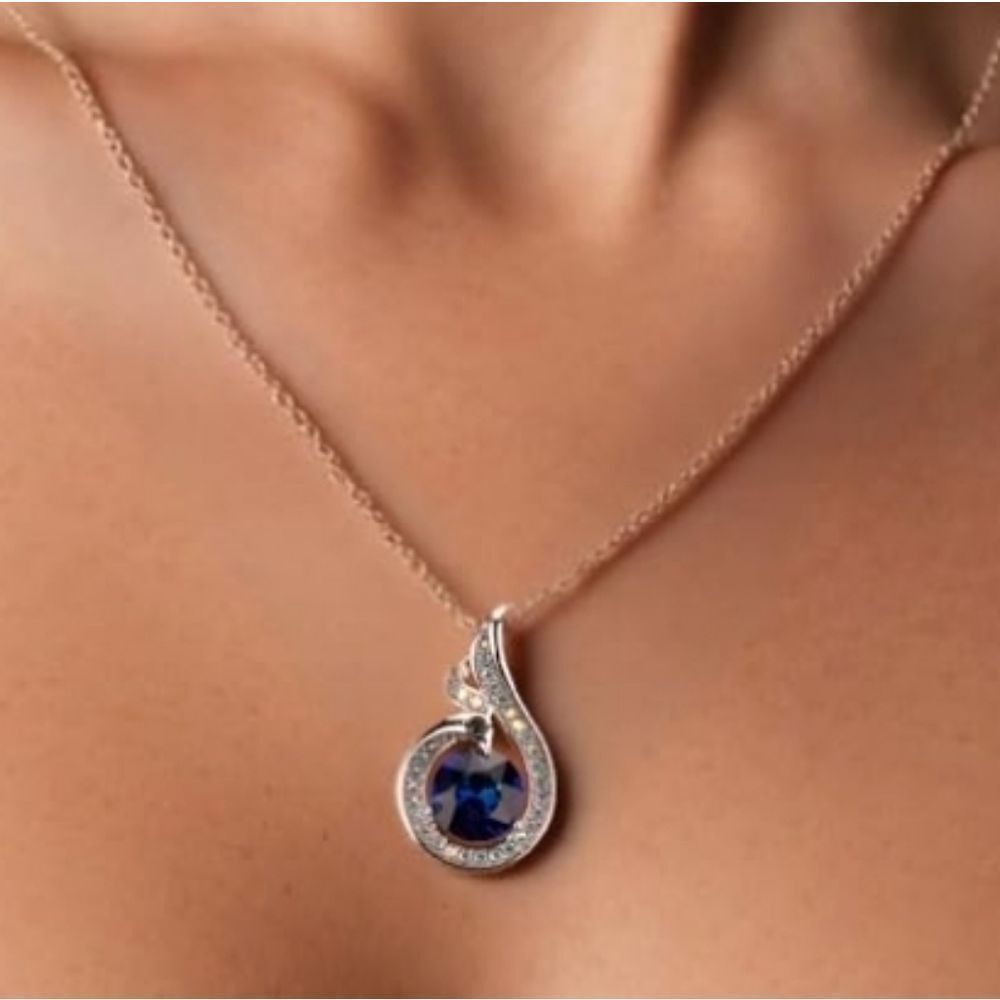 🩵⏭️NIB White Gold Plated Blue Crystal Sapphire Phoenix Pendant Necklace
